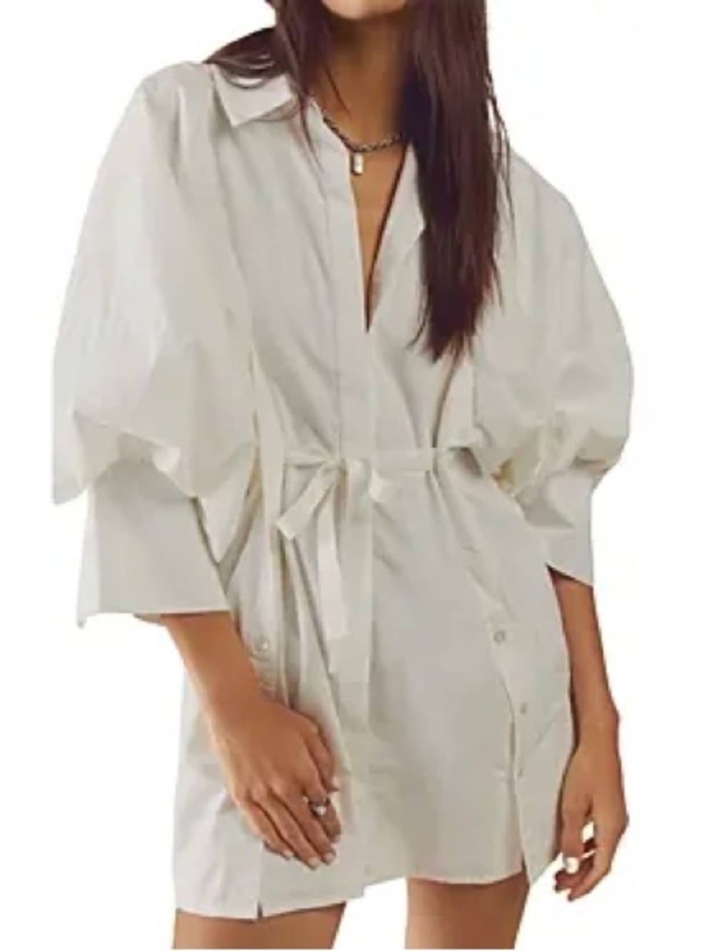 Free People Christi Collared Shirt Mini Dress in White Size Large
